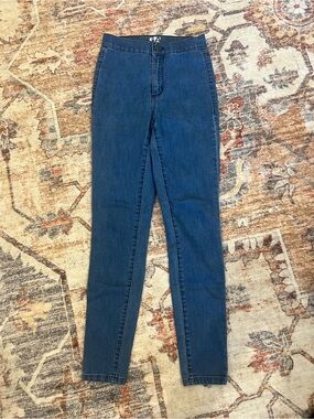 Garage High-Rise Skinny Roller Jegging Stretch Jeans in Dark Blue Denim Size 0